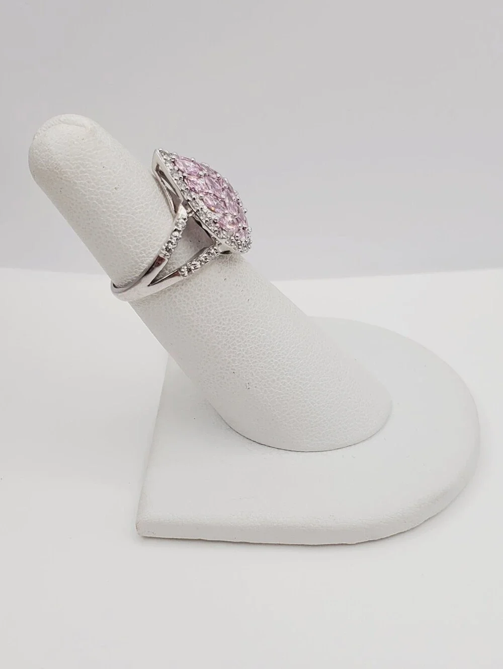 Pink Ice Teardrop Cluster Halo Ring - 925 Sterling Silver